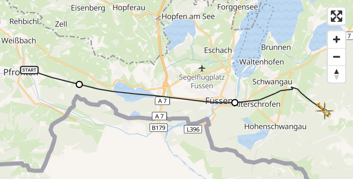 Flugroute Rettungshubschrauber Pfronten - Schwangau, 29 August 2026, 13:28