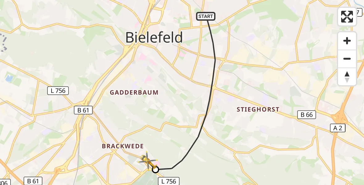Flugroute Rettungshubschrauber Bielefeld - Luftrettungszentrum Bielefeld, 29 August 2026, 13:30