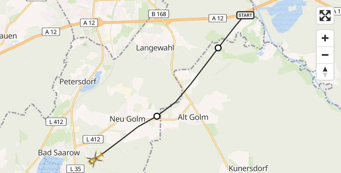 Flugroute Rettungshubschrauber Langewahl - Bad Saarow, 29 August 2026, 13:44