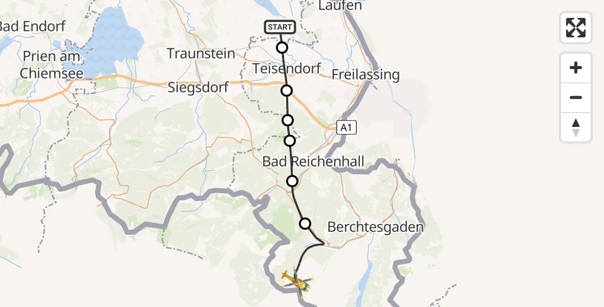 Flugroute Rettungshubschrauber Petting - Ramsau b.Berchtesgaden, 29 August 2026, 13:51
