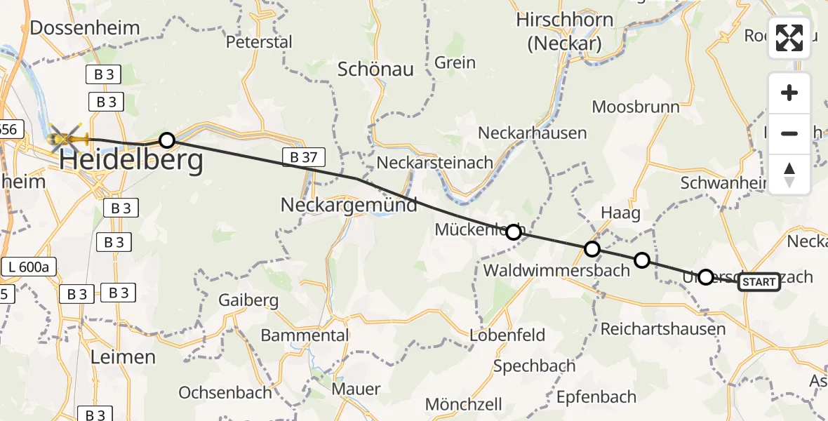 Flugroute Rettungshubschrauber Schwarzach - Heidelberg, 29 August 2026, 14:07