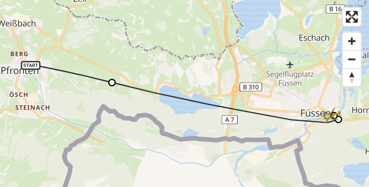 Flugroute Rettungshubschrauber Pfronten - Füssen, 29 August 2026, 14:19