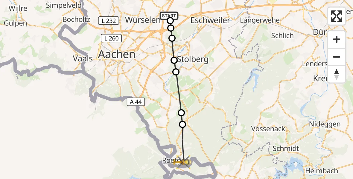 Flugroute Rettungshubschrauber Aachen-Merzbrück Flughafen - Roetgen, 29 August 2026, 14:22