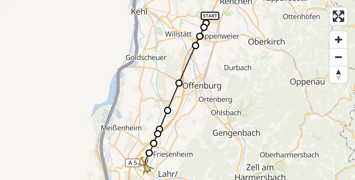 Flugroute Rettungshubschrauber Appenweier - Lahr Flughafen, 29 August 2026, 14:28