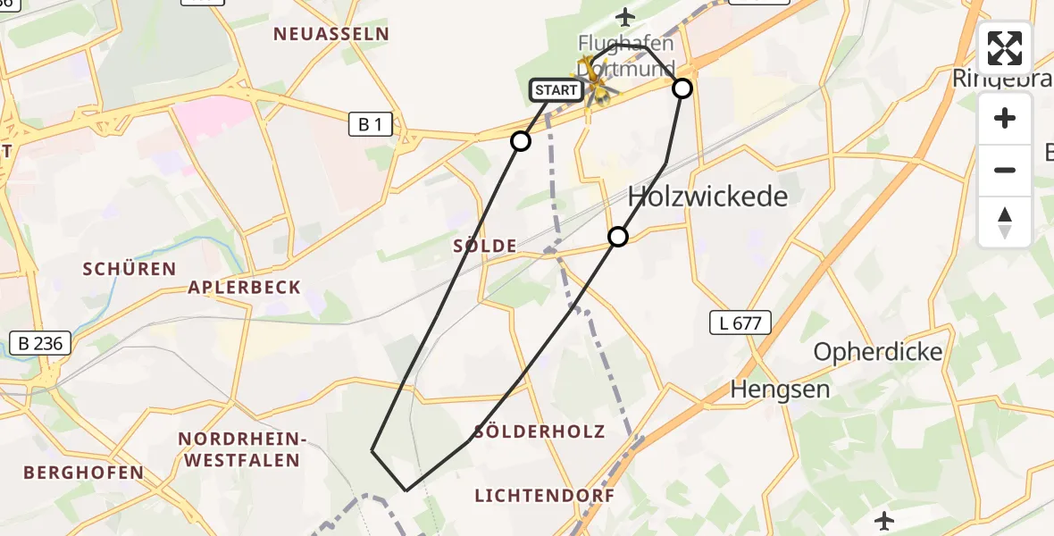 Flugroute Rettungshubschrauber Dortmund Flughafen - Dortmund Flughafen, 29 August 2026, 14:40