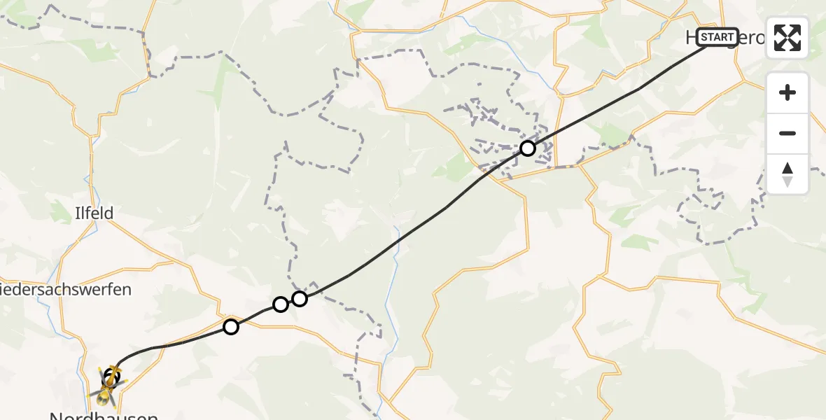 Flugroute Rettungshubschrauber Harzgerode - Südharz Hospital Nordhausen, 29 August 2026, 14:48