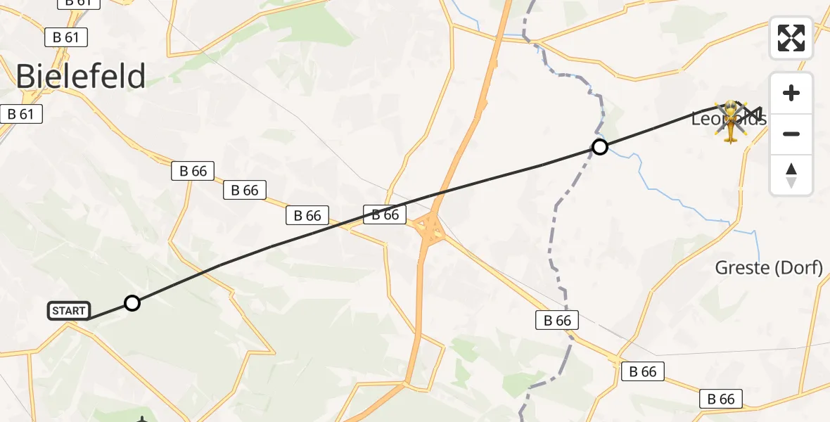 Flugroute Rettungshubschrauber Luftrettungszentrum Bielefeld - Leopoldshöhe, 29 August 2026, 14:52