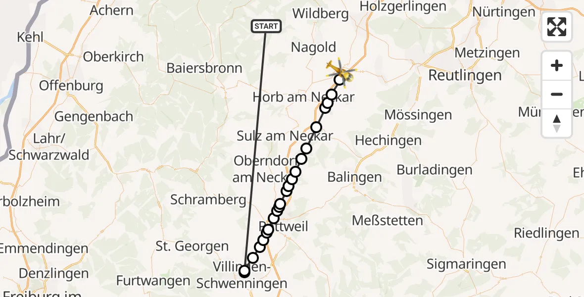 Flugroute Ambulanzhubschrauber Altensteig - Rottenburg am Neckar, 29 August 2026, 15:02