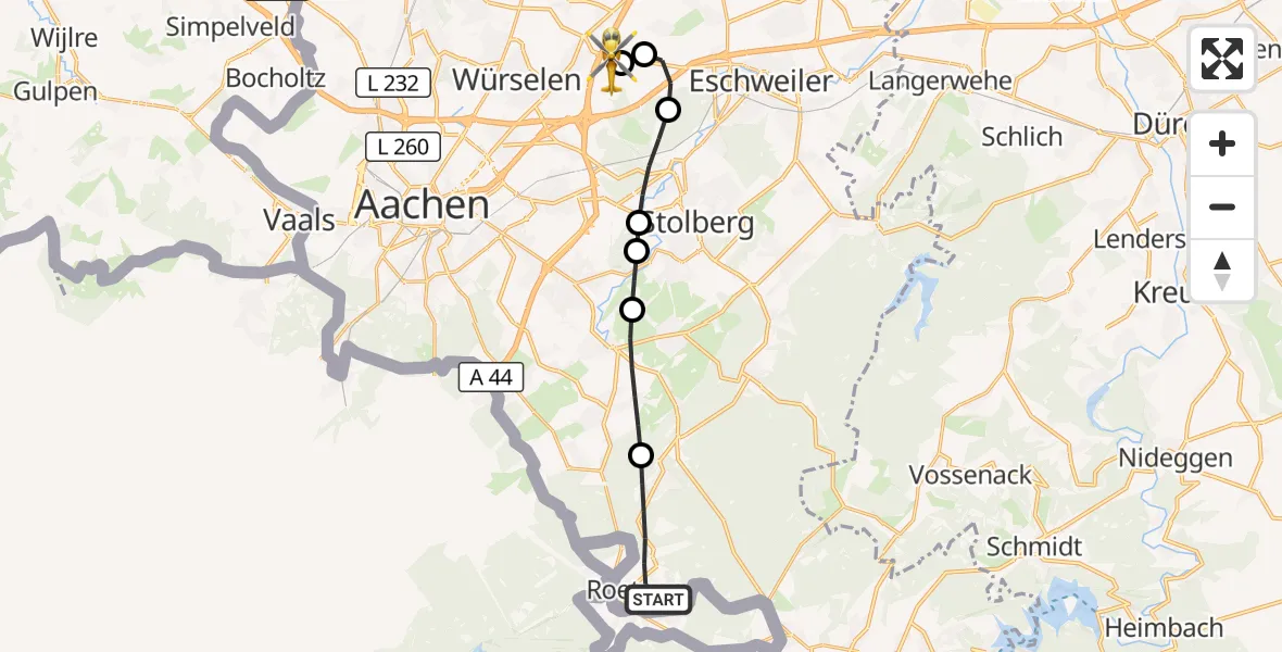 Flugroute Rettungshubschrauber Roetgen - Aachen-Merzbrück Flughafen, 29 August 2026, 15:03