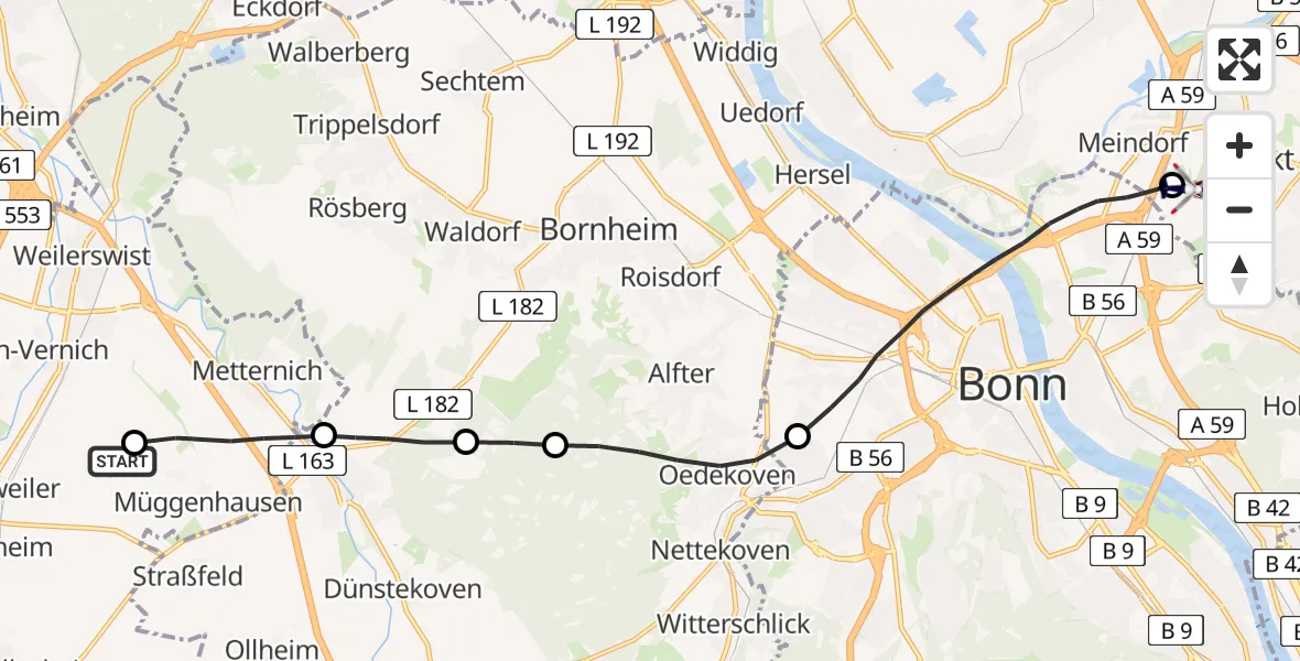 Flugroute Polizeihubschrauber Weilerswist UL - Sankt Augustin, 29 August 2026, 15:10