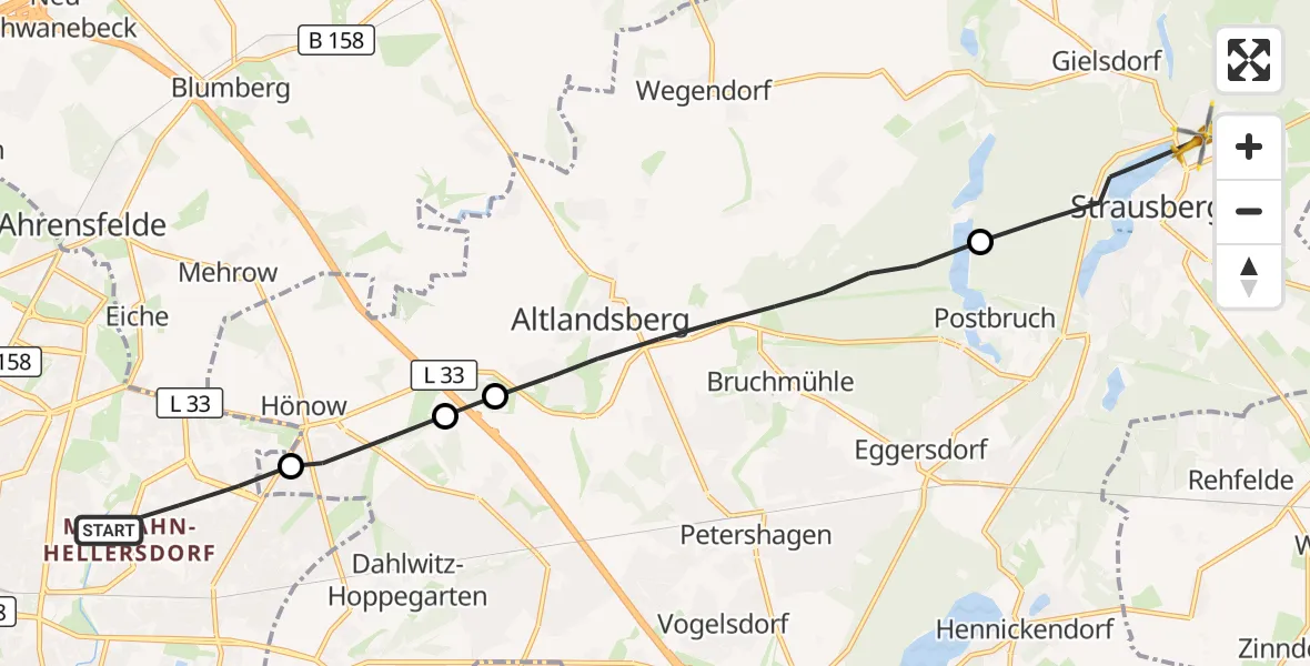 Flugroute Rettungshubschrauber Berlin - Strausberg, 29 August 2026, 15:13