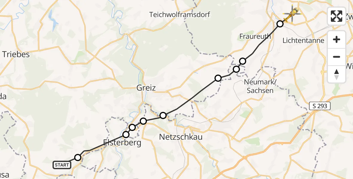 Flugroute Rettungshubschrauber Zeulenroda-Triebes - Werdau, 29 August 2026, 15:17