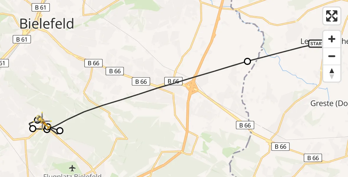 Flugroute Rettungshubschrauber Leopoldshöhe - Luftrettungszentrum Bielefeld, 29 August 2026, 15:20