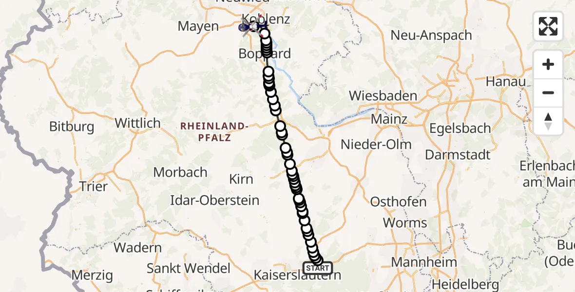 Flugroute Polizeihubschrauber Enkenbach-Alsenborn - Koblenz-Winningen Flugplatz, 29 August 2026, 15:28