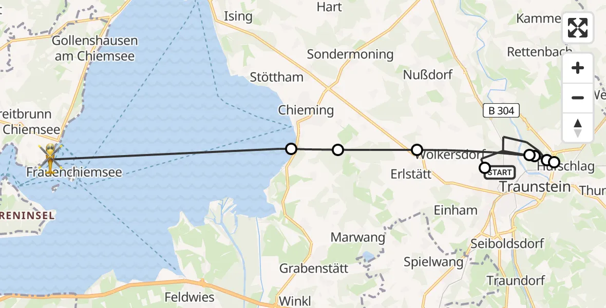 Flugroute Rettungshubschrauber Traunstein Hospital - Chiemsee (See), 29 August 2026, 15:34