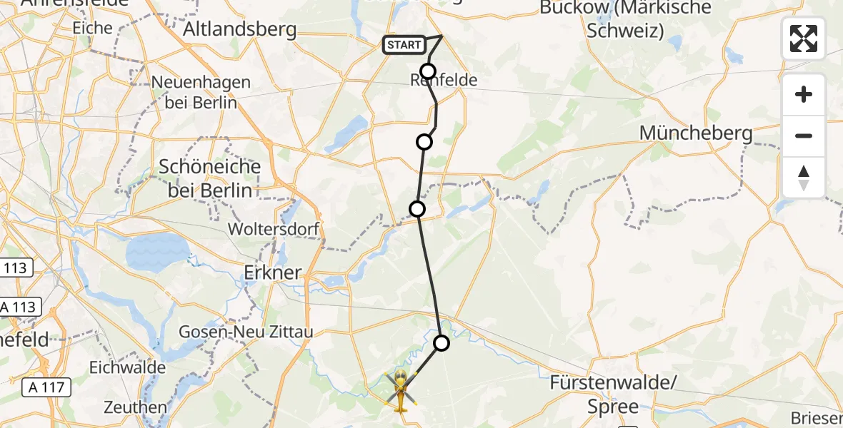 Flugroute Rettungshubschrauber Strausberg - Spreenhagen, 29 August 2026, 15:35