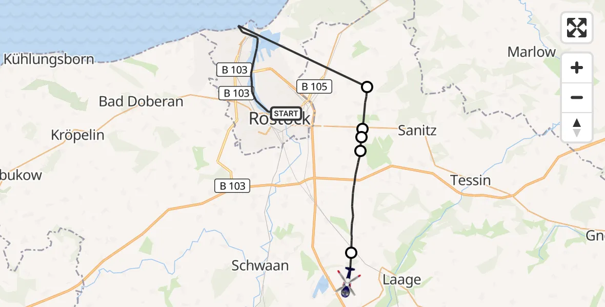 Flugroute Polizeihubschrauber Rostock - Dolgen am See, 29 August 2026, 15:39