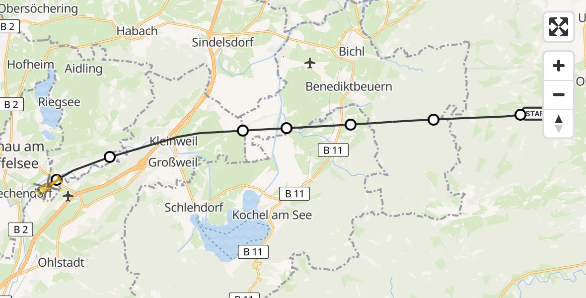 Flugroute Rettungshubschrauber Lenggries - Murnau a.Staffelsee, 29 August 2026, 15:40