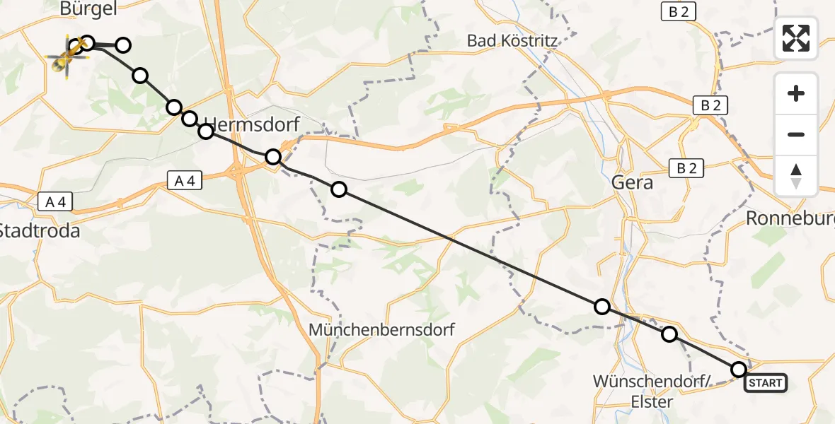 Flugroute Rettungshubschrauber Linda b.Weida - Bürgel, 29 August 2026, 15:52