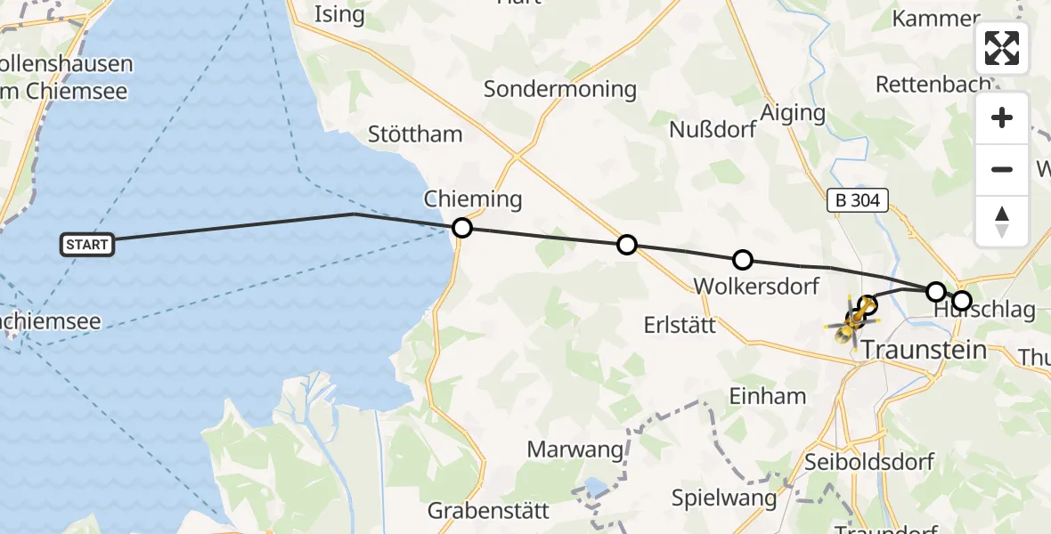 Flugroute Rettungshubschrauber Chiemsee (See) - Traunstein Hospital, 29 August 2026, 15:52