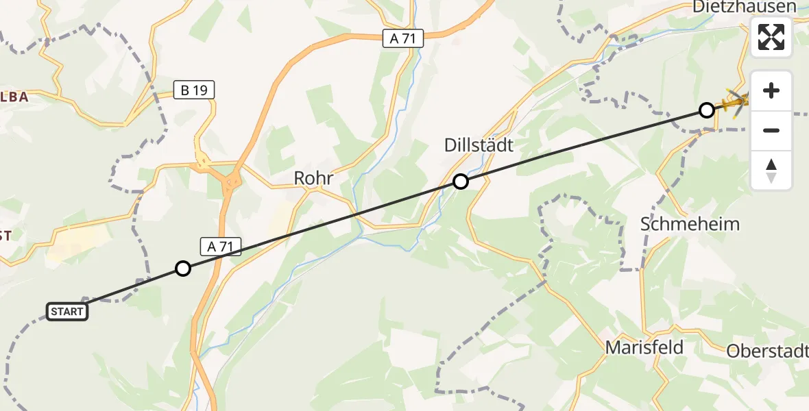 Flugroute Rettungshubschrauber Ellingshausen - Suhl, 29 August 2026, 16:02