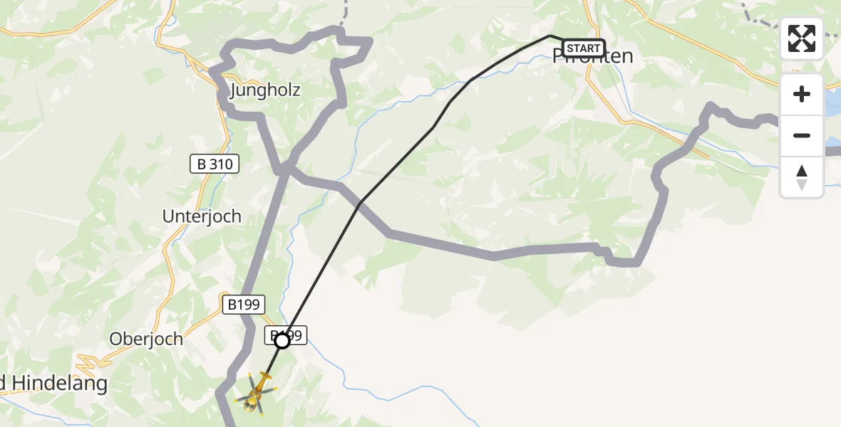 Flugroute Rettungshubschrauber Pfronten - Schattwald, 29 August 2026, 16:05