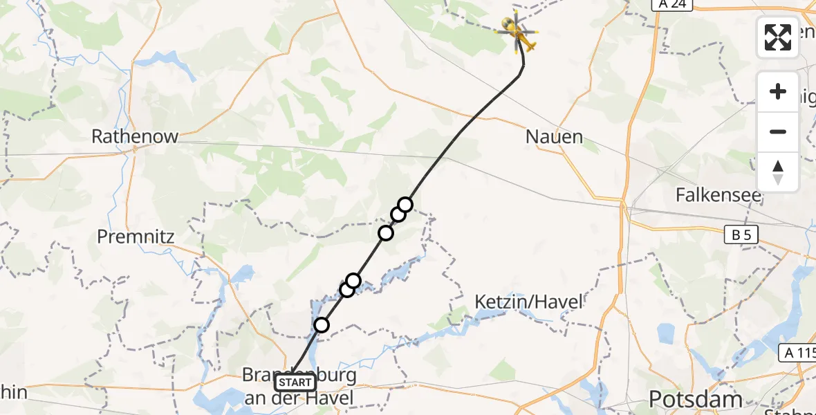 Flugroute Rettungshubschrauber Brandenburg an der Havel - Nauen, 29 August 2026, 16:06