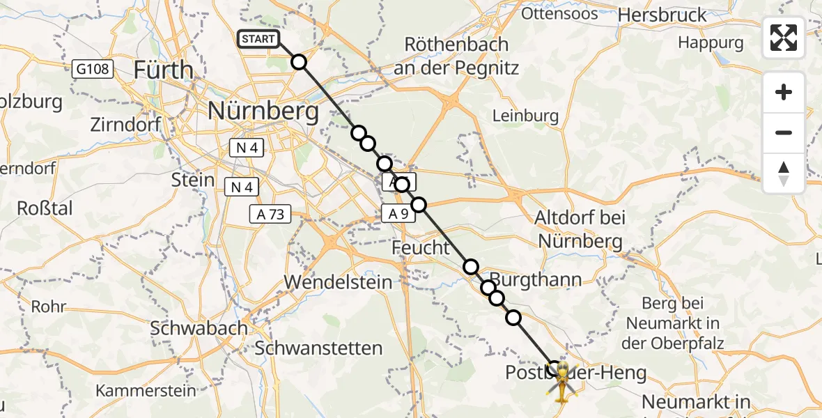 Flugroute Rettungshubschrauber Flughafen Nuremberg - Postbauer-Heng, 29 August 2026, 16:07