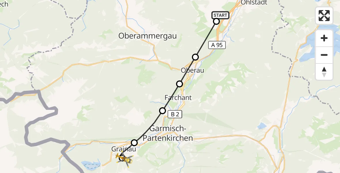 Flugroute Rettungshubschrauber Eschenlohe Flugplatz - Brandweg Hubschrauberlandeplatz, 29 August 2026, 16:20