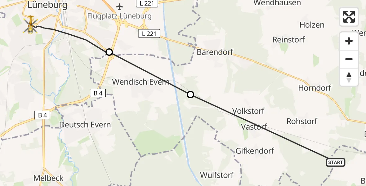 Flugroute Rettungshubschrauber Altenmedingen - Lüneburg, 29 August 2026, 16:21