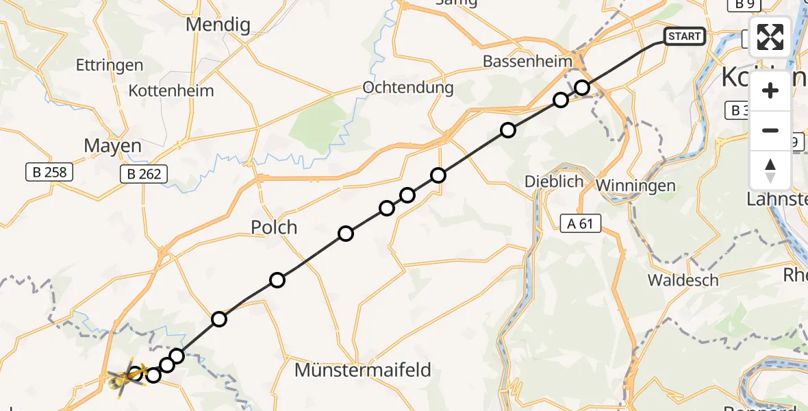Flugroute Rettungshubschrauber Koblenz - Kaifenheim, 29 August 2026, 16:23