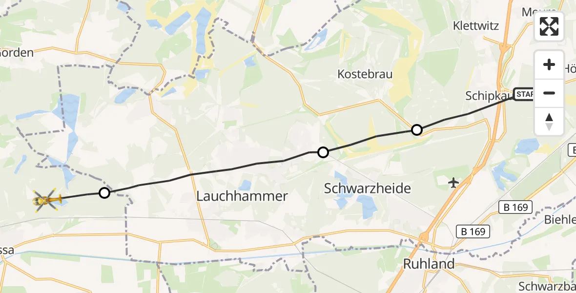 Flugroute Rettungshubschrauber Schipkau - Plessa, 29 August 2026, 16:24