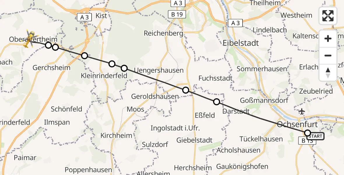 Flugroute Rettungshubschrauber Ochsenfurt Hospital - Altertheim, 29 August 2026, 16:49