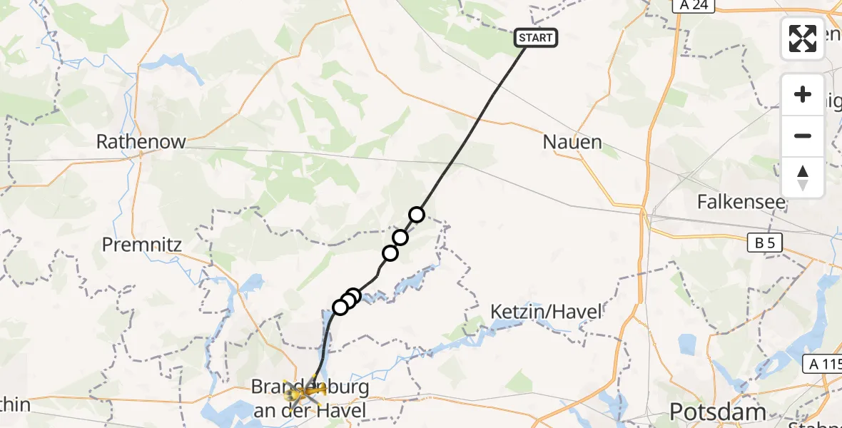 Flugroute Rettungshubschrauber Nauen - Brandenburg an der Havel, 29 August 2026, 16:50