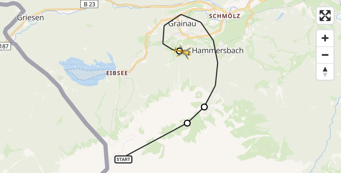 Flugroute Rettungshubschrauber Grainau - Brandweg Hubschrauberlandeplatz, 29 August 2026, 16:50