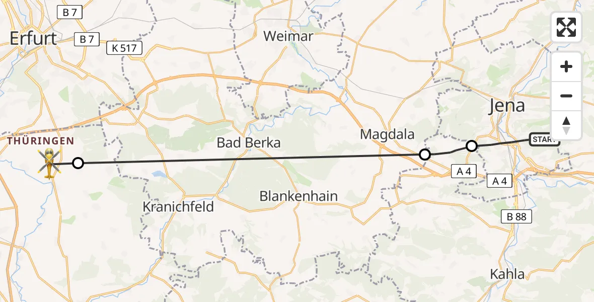 Flugroute Rettungshubschrauber Jena - Amt Wachsenburg, 29 August 2026, 16:57