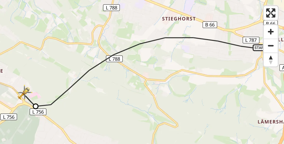 Flugroute Rettungshubschrauber Bielefeld - Luftrettungszentrum Bielefeld, 29 August 2026, 16:58