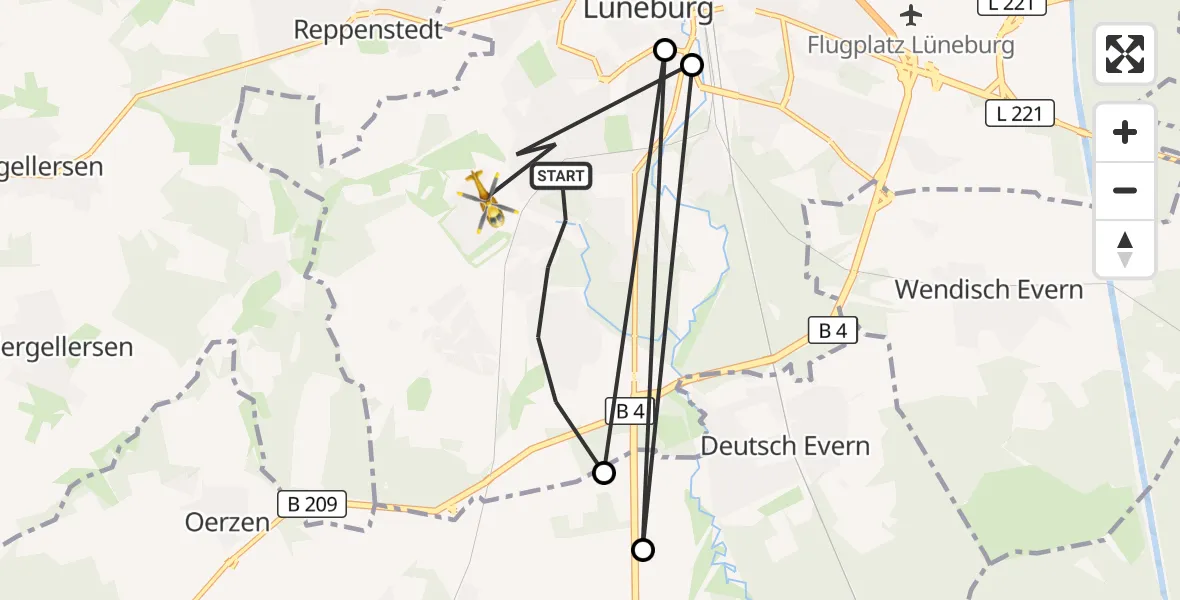 Flugroute Rettungshubschrauber Lüneburg - Lüneburg, 29 August 2026, 17:00