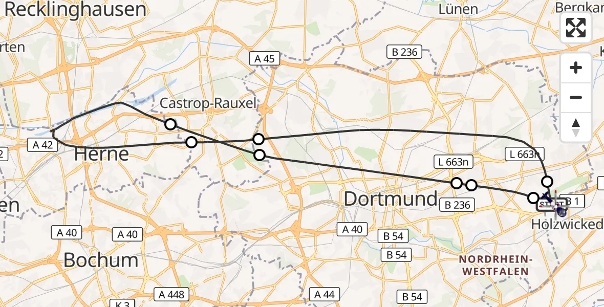 Flugroute Polizeihubschrauber Dortmund Flughafen - Dortmund Flughafen, 29 August 2026, 17:03