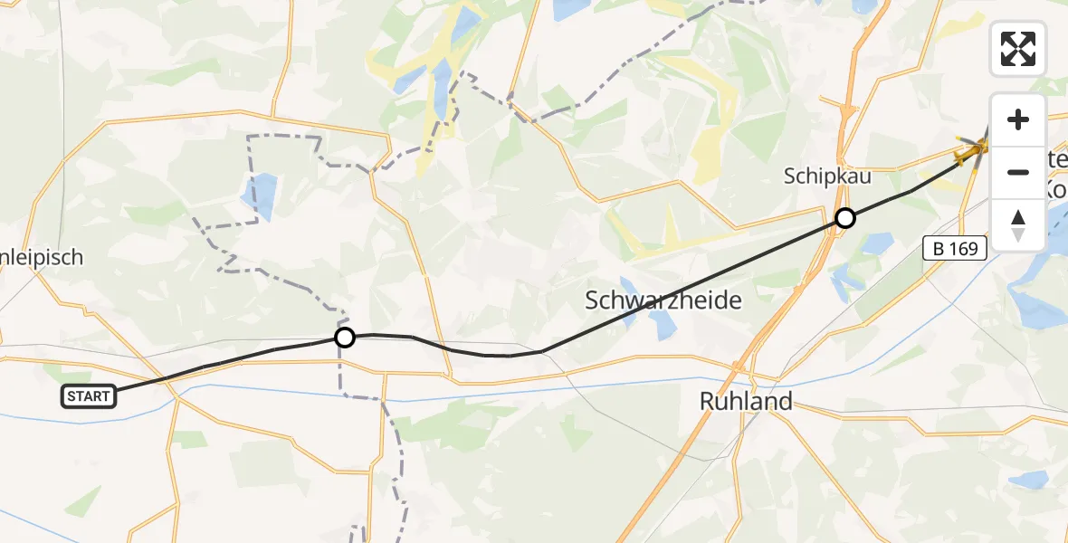 Flugroute Rettungshubschrauber Plessa - Schipkau, 29 August 2026, 17:05
