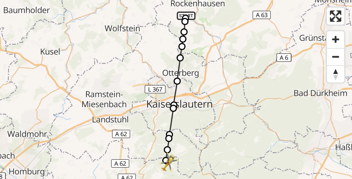 Flugroute Rettungshubschrauber Rockenhausen - Schmalenberg, 29 August 2026, 17:05