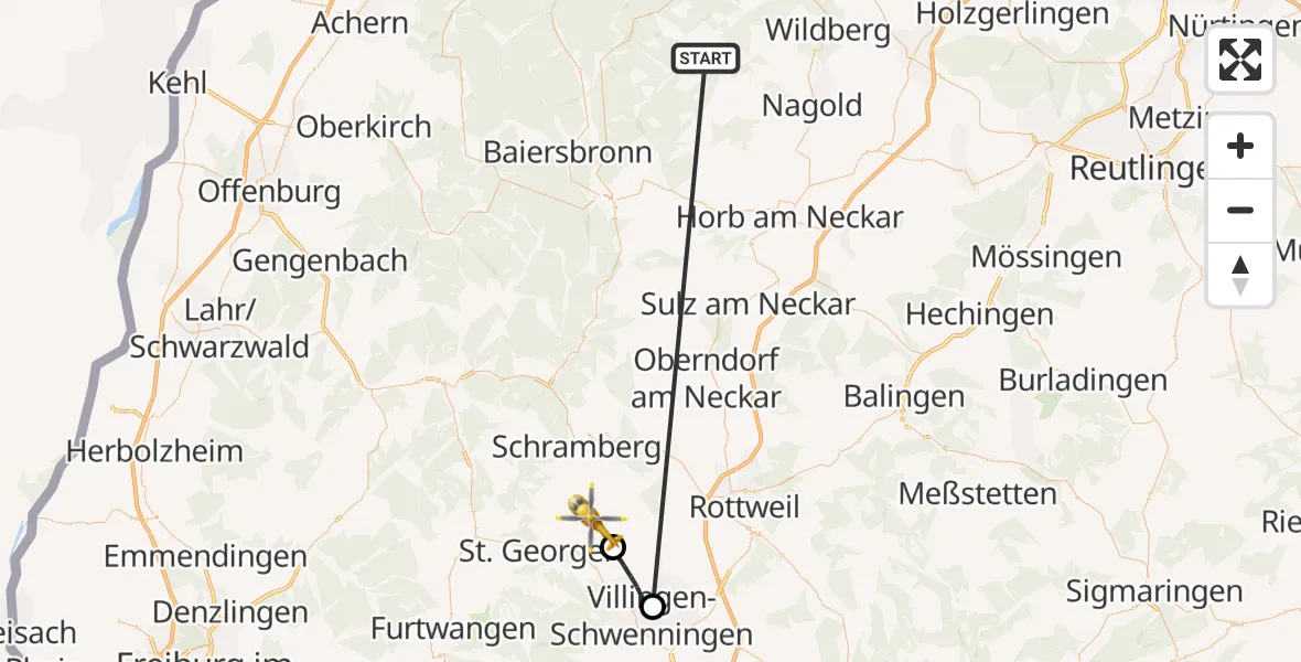 Flugroute Ambulanzhubschrauber Altensteig - Königsfeld im Schwarzwald, 29 August 2026, 17:06