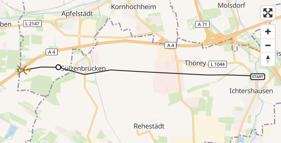 Flugroute Rettungshubschrauber Amt Wachsenburg - Nesse-Apfelstädt, 29 August 2026, 17:10