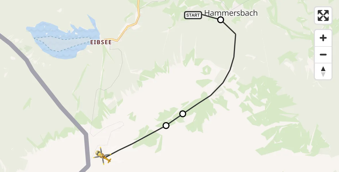 Flugroute Rettungshubschrauber Brandweg Hubschrauberlandeplatz - Grainau, 29 August 2026, 17:21