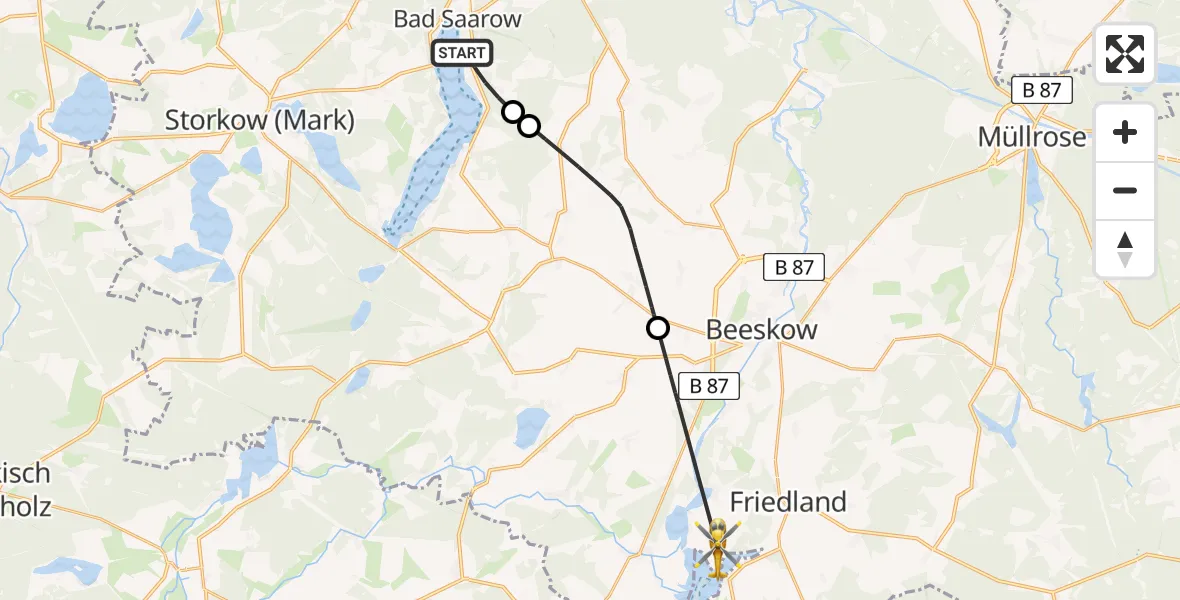 Flugroute Rettungshubschrauber Bad Saarow - Friedland, 29 August 2026, 17:23