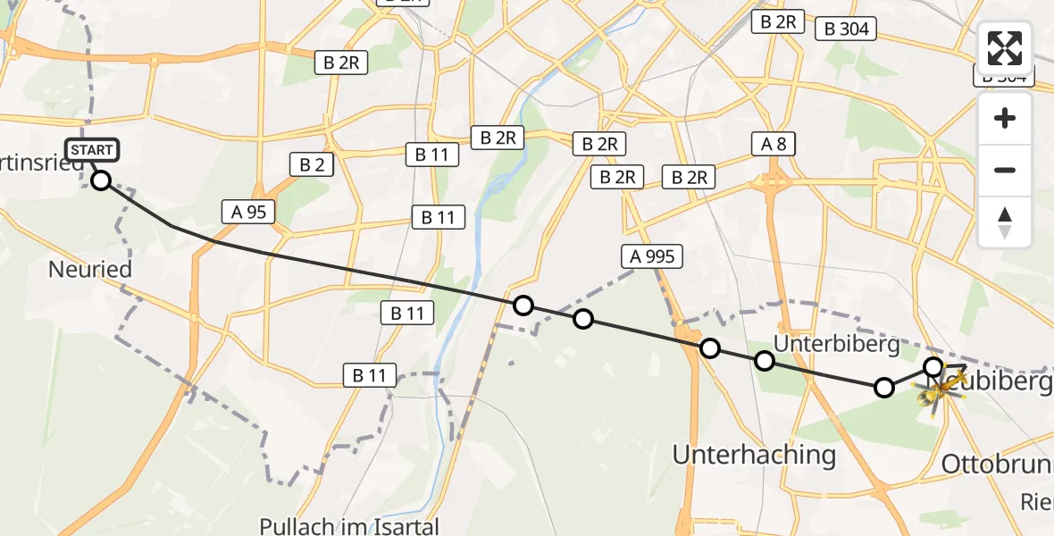 Flugroute Rettungshubschrauber DRF Air Rescue München Hubschrauberlandeplatz - Neubiberg, 29 August 2026, 17:23