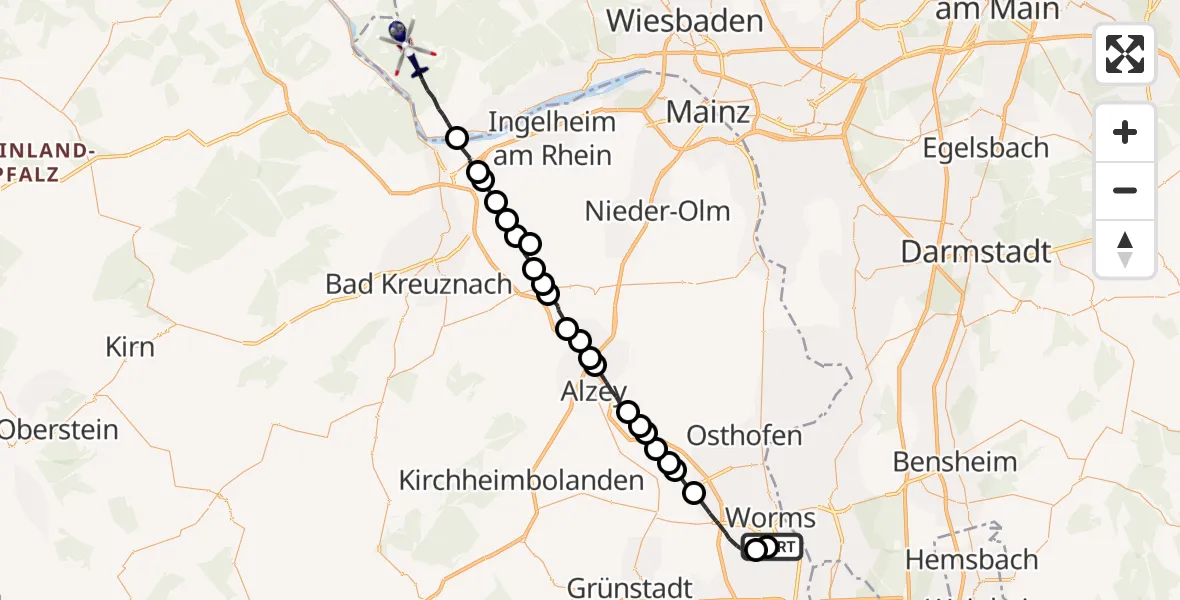 Flugroute Polizeihubschrauber Worms Flugplatz - Lorch, 29 August 2026, 17:26