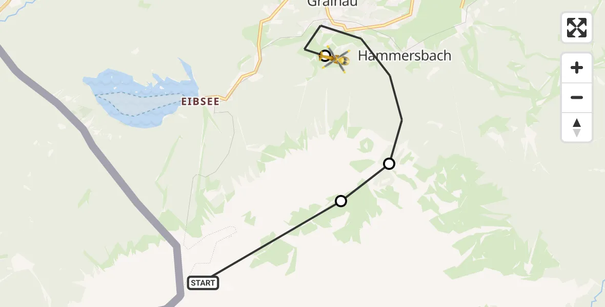 Flugroute Rettungshubschrauber Grainau - Brandweg Hubschrauberlandeplatz, 29 August 2026, 17:34