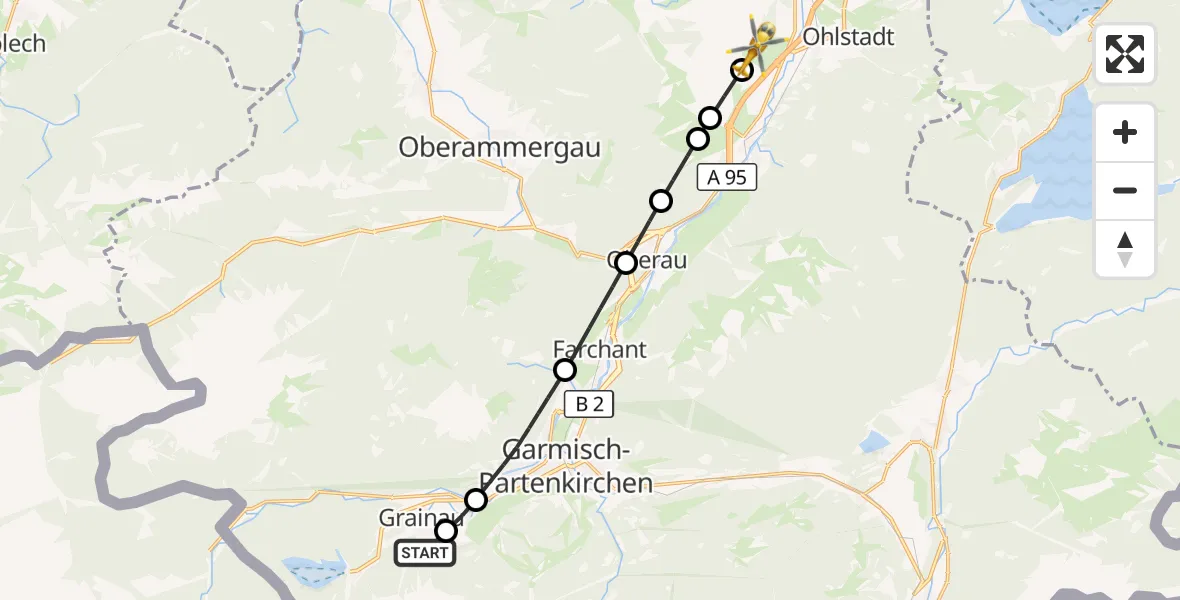 Flugroute Rettungshubschrauber Brandweg Hubschrauberlandeplatz - Ohlstadt, 29 August 2026, 17:42
