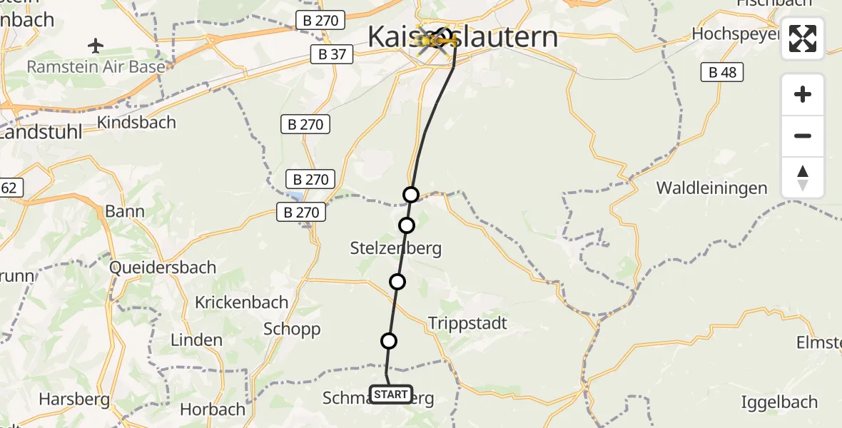 Flugroute Rettungshubschrauber Schmalenberg - Westpfalz Hospital Kaiserslautern, 29 August 2026, 17:46
